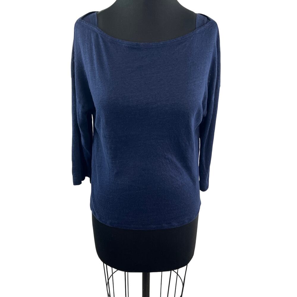 United Colors Of Benetton Blue Top Boat Neck 3/4 Sleeve Classic Pullover Tee